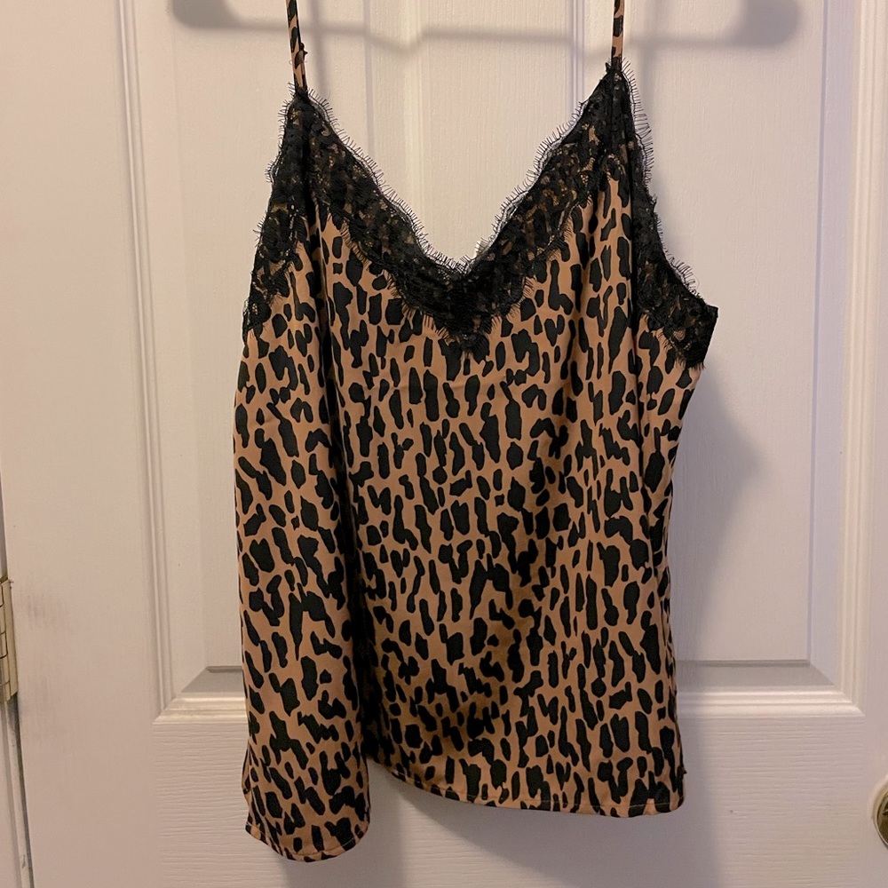 Silk tank - animal print and black lace